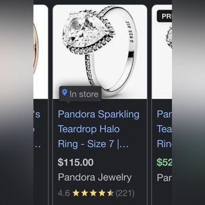 Tear drop pandora ring size 8
